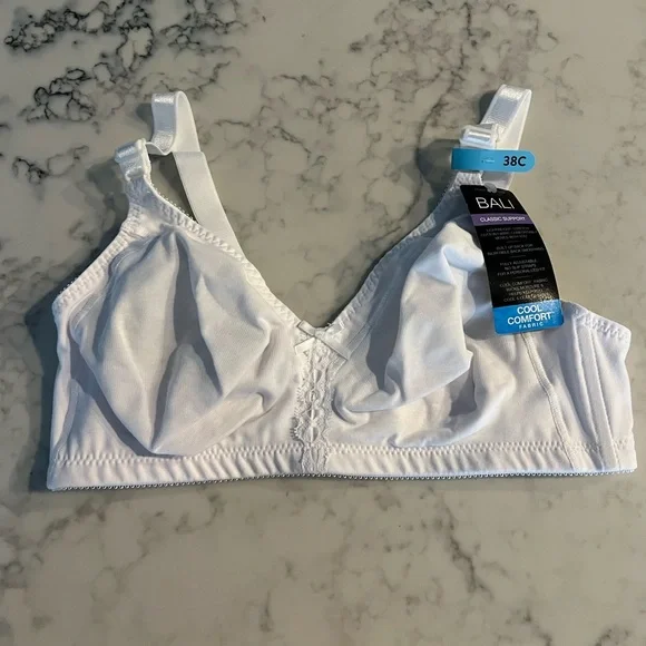 Bali Womens 38C Cotton Classic Support Wire Free Bra White DF3036 New - Picture 2 of 9